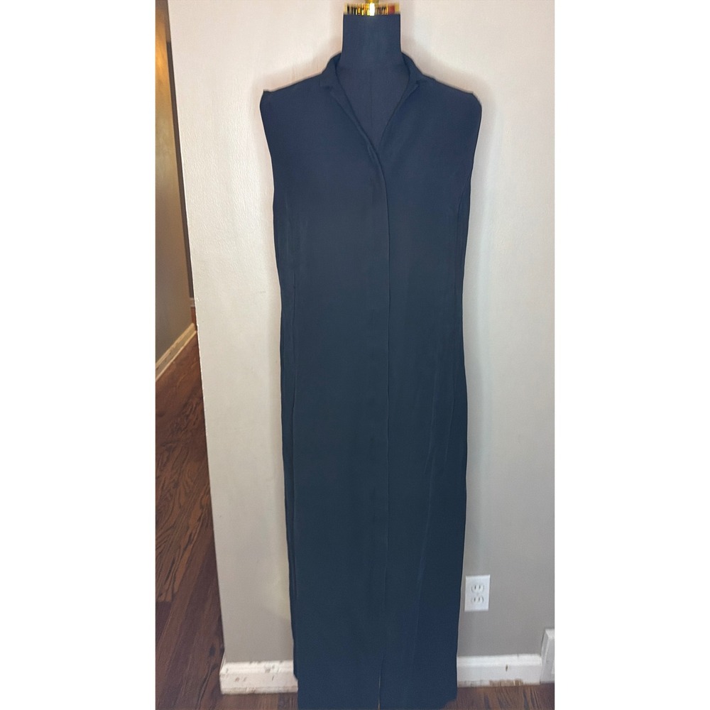 Banana Republic Black 100% Silk Sleeveless Hidden Button Maxi Dress 14 - Picture 2 of 5